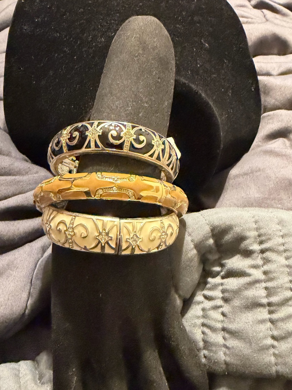 Enamel Rhinestone Hinged Bangle Statement Bracelet Set of 3 NWT NWOT Statement